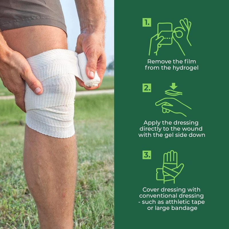 TURFGUARD Hydrogel Turf Burn Dressing with X-Static Silver – Cooling Relief, FDA Cleared, Antimicrobial Protection, & Moist Healing Patch for Burns & Wounds, 2" x 3" Dressings, 6 Pack, by Medagel