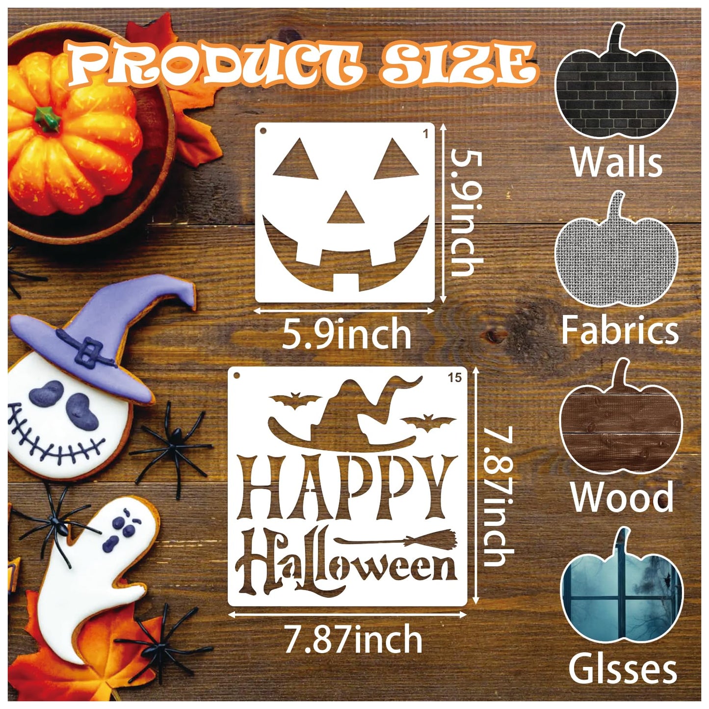 Halloween Stencils for Painting on Wood Large Halloween Paint Stencil for Crafts Door Mats Shirts Glass Crafts Cookie Baking Door Hanger Sign (face20)