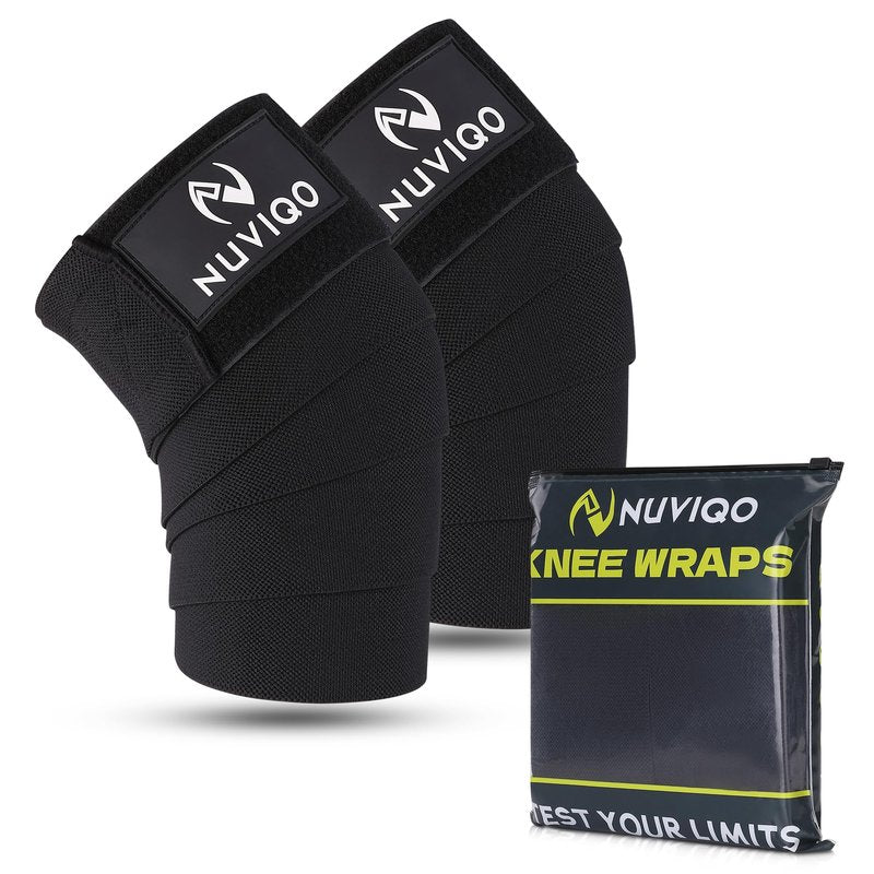 Nuviqo Knee Wraps (Pair) for Weightlifting – 78 Inch Maximum Compression Wrap for Squats & Pain Relief, Ideal for Men & Women, Powerlifting, Cross Training & Leg Day in the Gym