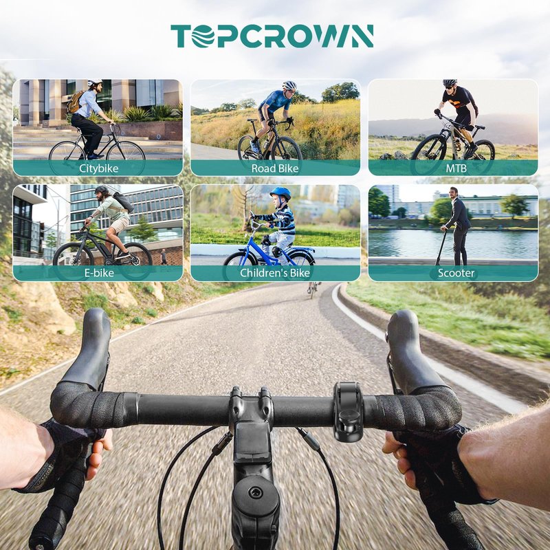 Topcrown Bike Bell, Aluminum Alloy Bicycle Bells for Adults Kids Max 110 dB, Bike Horn Fit 22.2-31.8 mm Handlebar for Mountain Road Bike Scooter Ebike (Black)