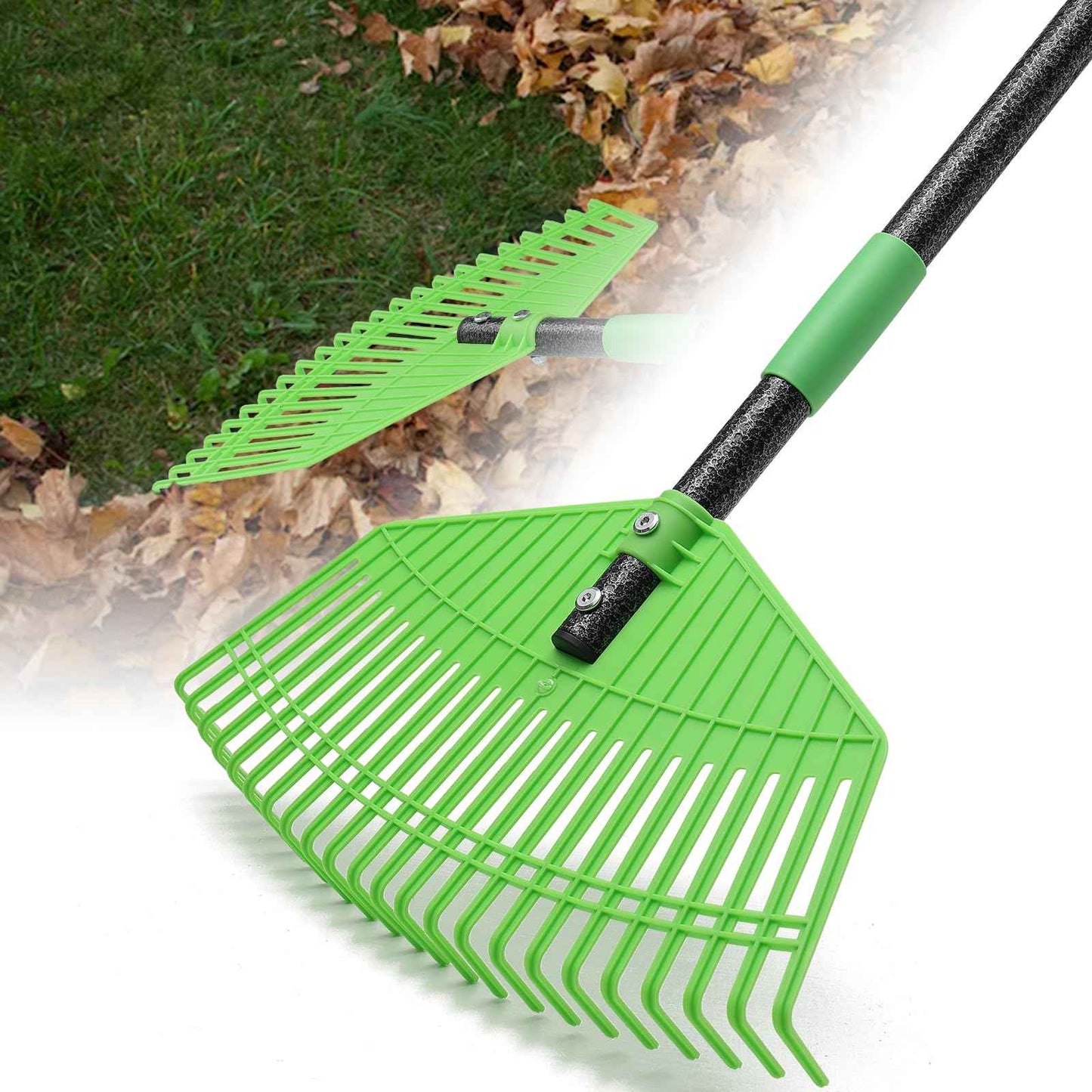 Poly Garden Rake for Leaves - 16.5'' Plastic Leaf Rake for Yard Lawn, 75'' Adjustable Outdoor Heavy Duty Rakes for Sweep Leaves,Grass, Pine Needle,Lightweight Long Handle for Women Seniors Kids