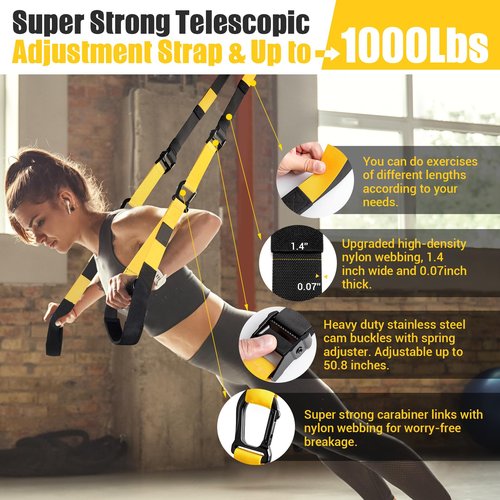 Home Resistance Training Kit, Resistance Trainer Exercise Straps with Handles, Door Anchor and Carrying Bag for Home Gym, Bodyweight Resistance Workout Straps for Indoor & Outdoor(Yellow)