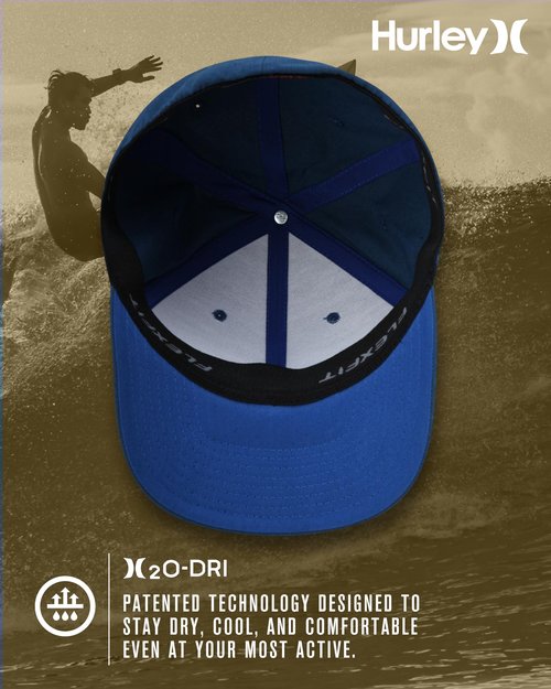 Hurley Mens Baseball Cap - Moisture Wicking Flexfit Curved Bill Fitted Baseball Hats for Men, Size Large-X-Large, Blue Beyond