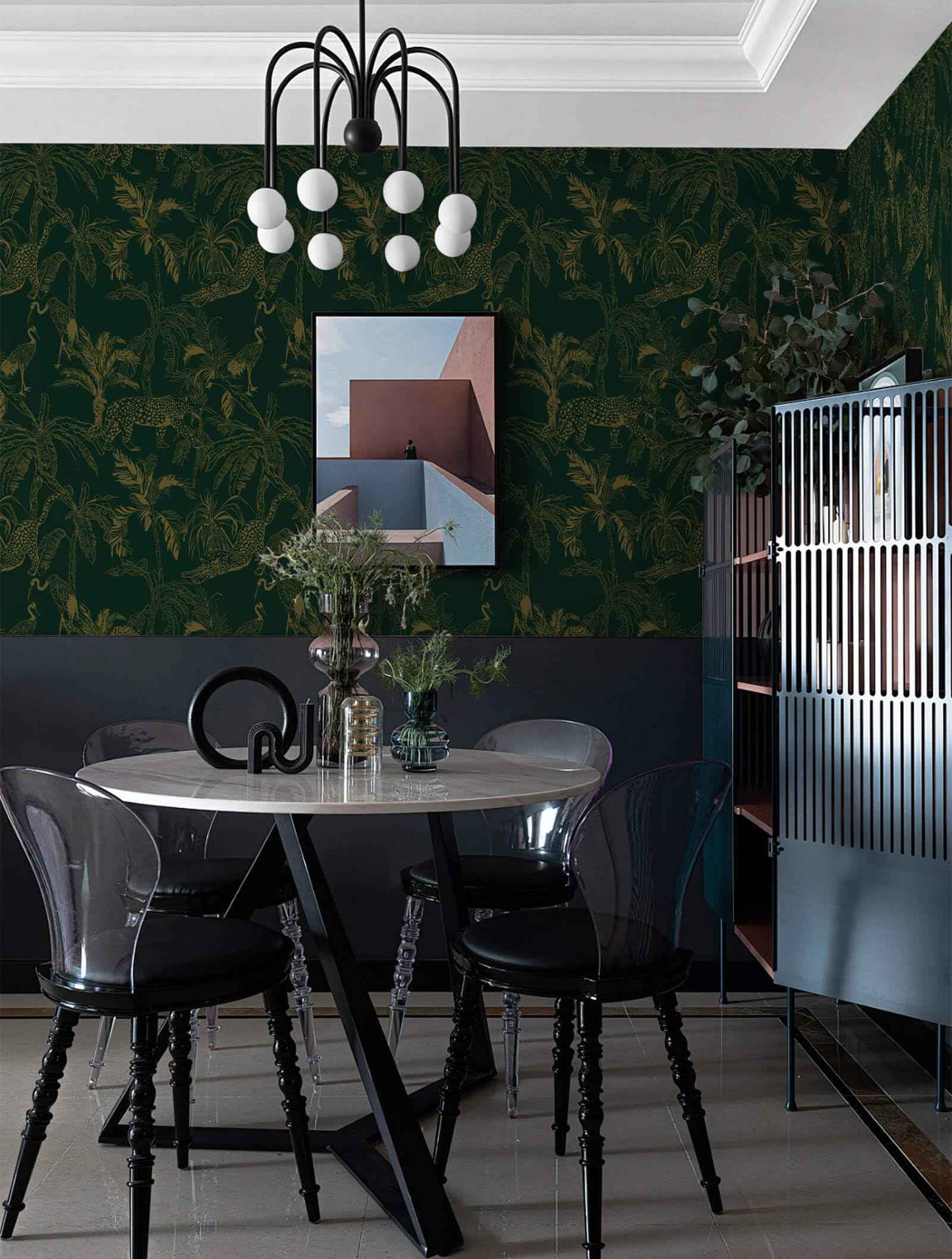 Heroad Dark Green Peel and Stick Wallpaper Boho Contact Paper 17.3"x196" Jungle Wall Paper Removable Self Adhesive Cheetah Wallpaper for Bedroom Living Room Cabinet Waterproof Bathroom Vinyl Roll