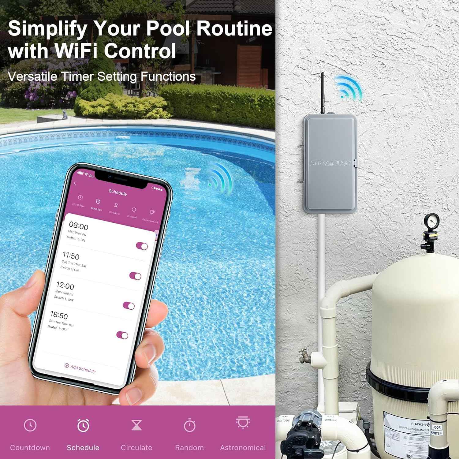 WiFi Smart Pool Timer - Heavy Duty 40 AMP Control for Pumps, Heater & Spa