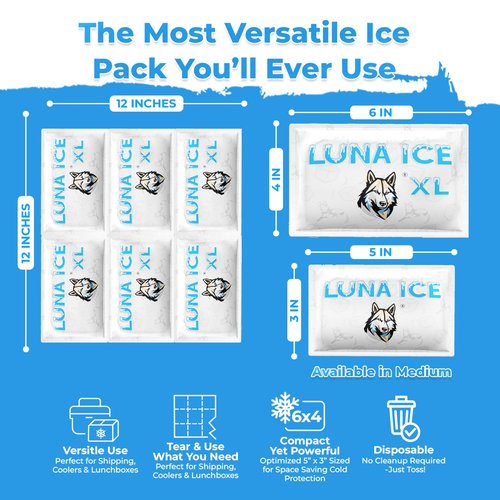 LUNA ICE Dry Ice Packs for Shipping XL - Long Lasting ice Packs - 24+ Hour Freeze Power - BPA Free - 300 Pack Bulk 150 lb – Hielo Seco - Reusable Gel Bricks for Food