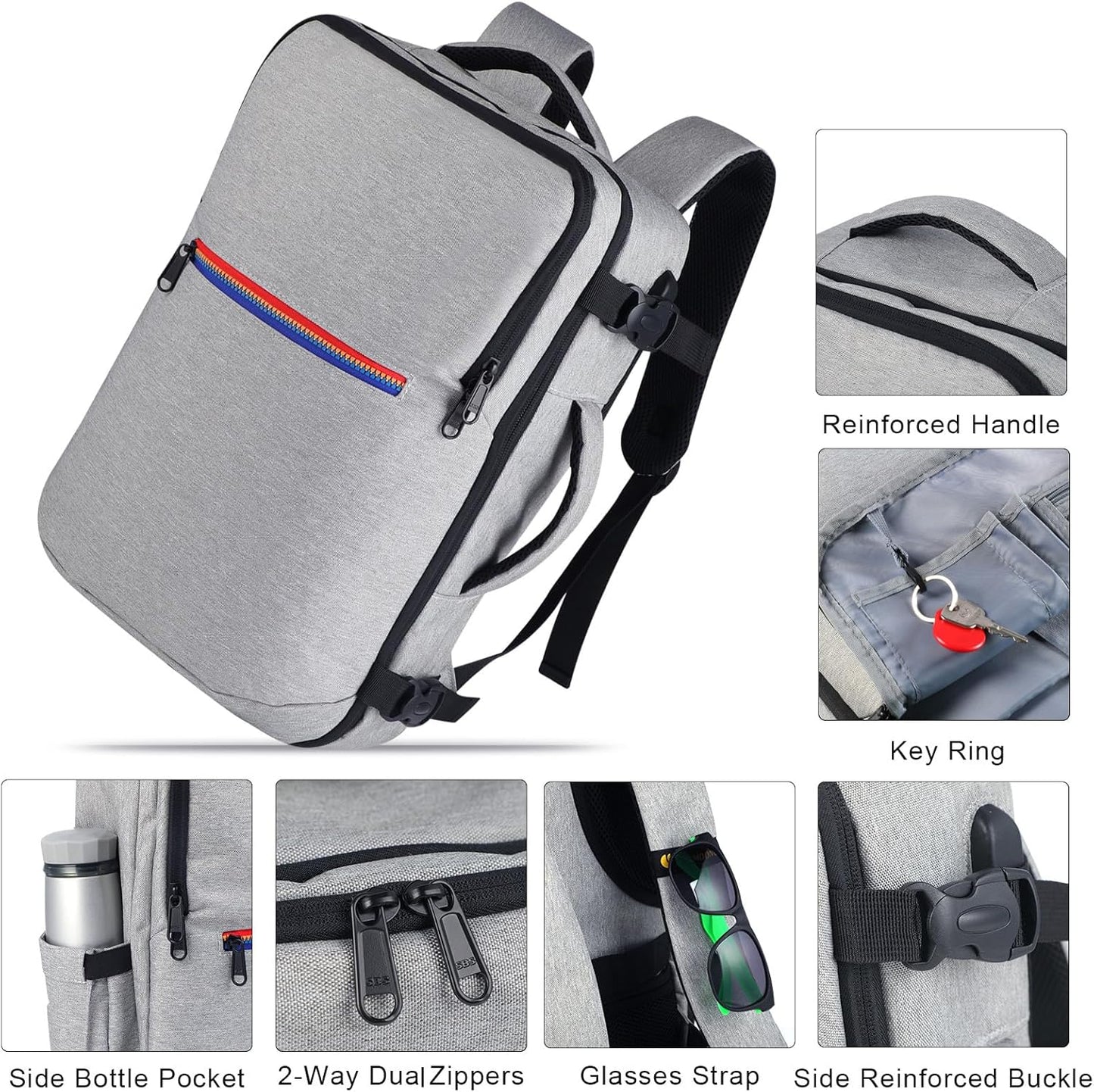 Skiennix Travel Backpack - TSA Approved with USB Charging Port | 15.6-Inch Laptop Bag for College & Business - Grey