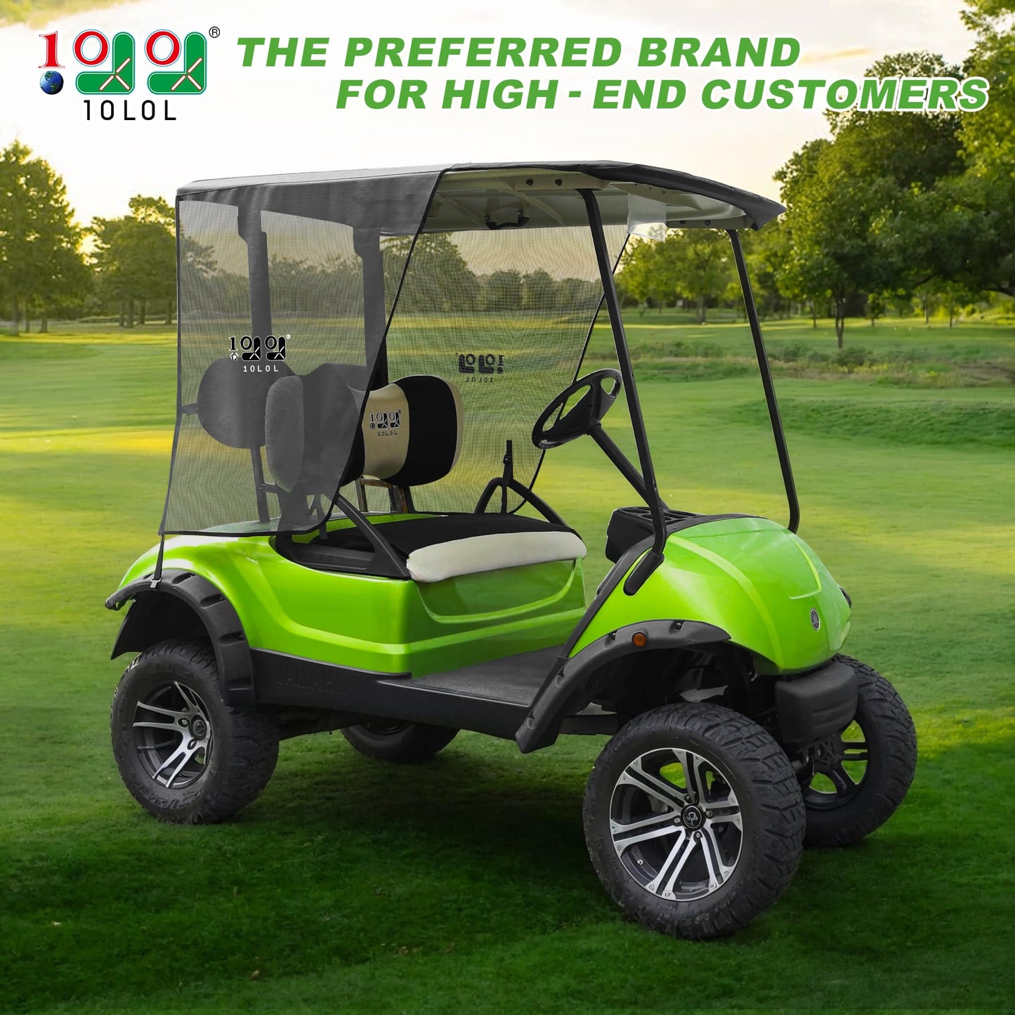 10L0L 2-Passenger Golf Cart Sun Shade Cover for Yamaha G29 Drive 2007-2016, 3 Sides Roll Up, Heat Reflective Layer & Breathable Mesh Sunshade Screen, Foldable UV Heat Resistant (Roof: 63" L X 45" W)