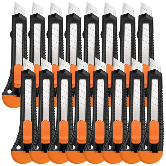 TIFICAL Box Cutter, Utility Knife, 16 Pack Box Cutter Retractable, Box Cutter Knife for Cardboard, Paper, Vinyl, Retractable Utility Knife Heavy Duty, 18mm Wide Snap-Off Blade, Box Cutters