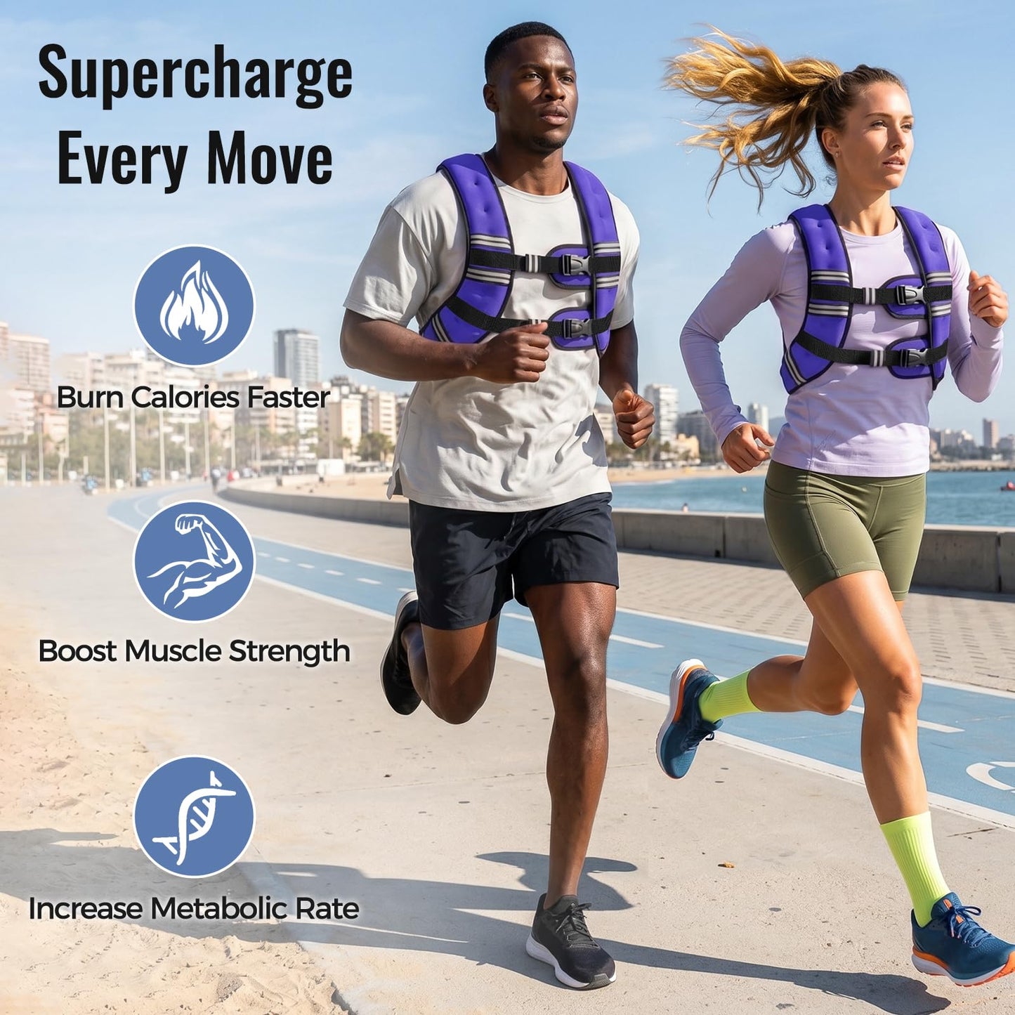 Zeerun Weighted Vest, 6lb/8lb/10lb/12lb/15lb/18lb/20lb/24lb/30lb for Men Women, Reflective Stripe Adjustable Buckle, Comfortable Durable Rucking Vest for Walking Running Strength Training, 18LBS-Purple