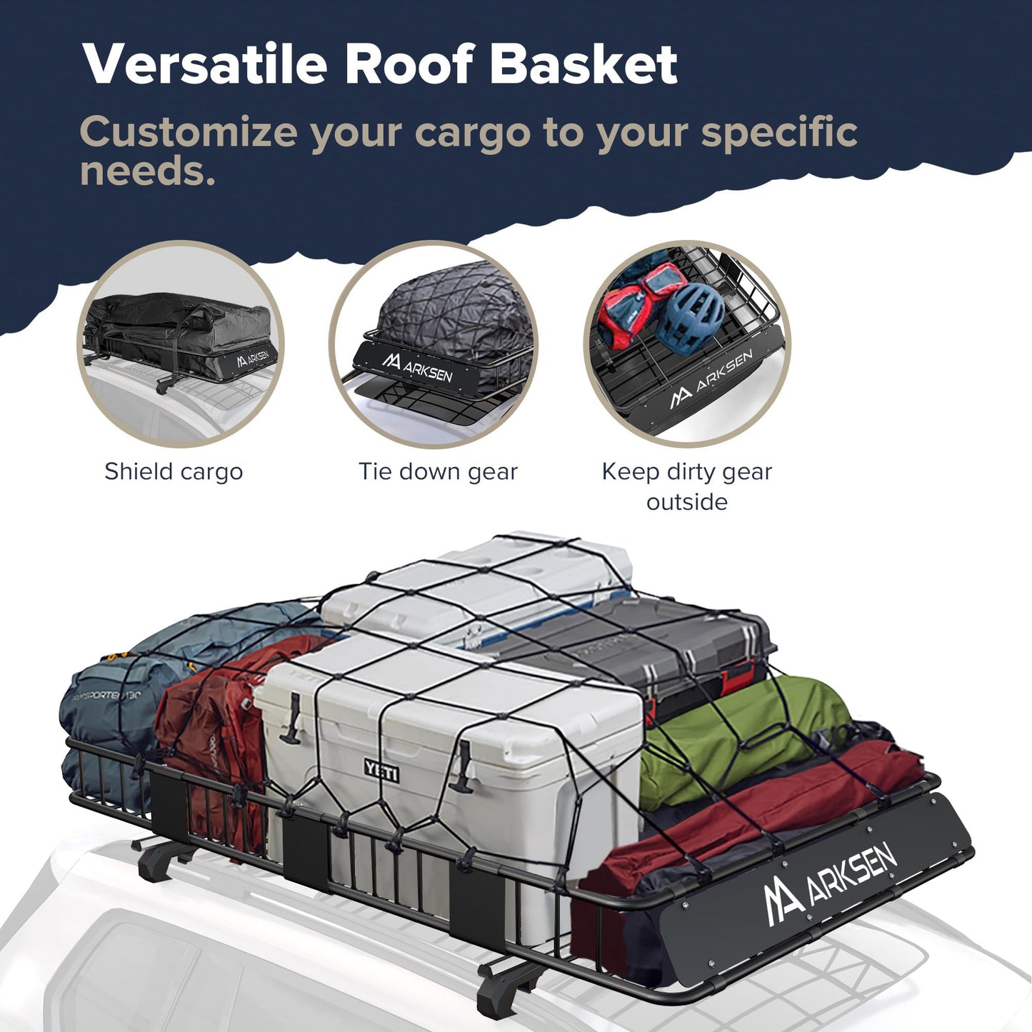 ARKSEN 84 x 50 x 6 Inch Universal Extra Wide 150LB Heavy Duty Roof Rack Cargo with Extension Car Top Luggage Holder Carrier Basket for SUV, Truck, & Car Steel Construction