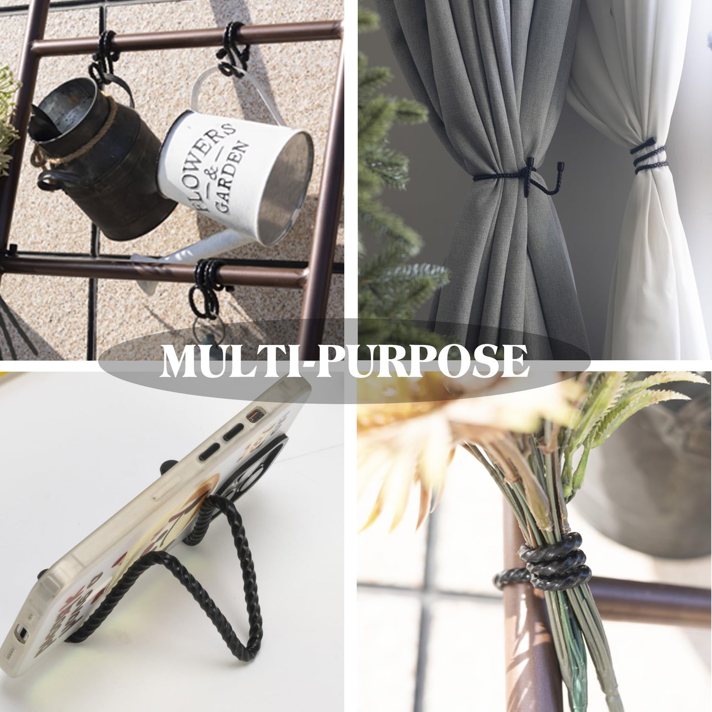 8PCS 12-Inch Silicone Cable Ties, Bendable Rubber Twist Ties, Reusable Twist Ties for Cords, gear ties for Organizing, Bundling (Black)