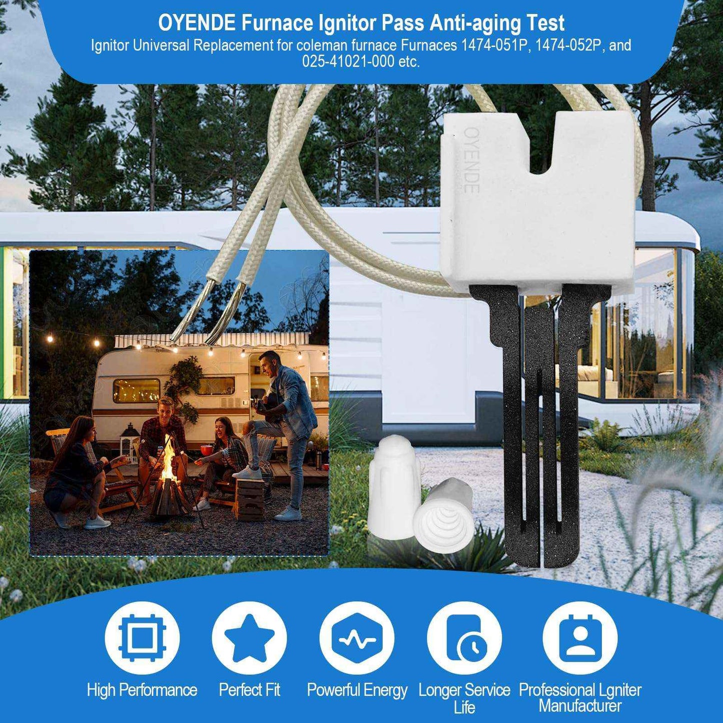 Furnace Ignitor, Gas Furnace Hot Surface Igniter Replacement For Coleman Evcon Mobile Home Furnaces, Furnace Igniter Replacement 1474-051P, 1474-052P, 025-41021-000 Furnace Replacement Ignitors