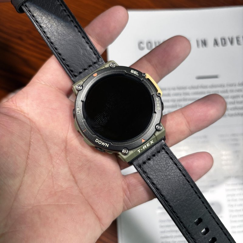 SMITHA Genuine Leather Watch Band Compatible with Amazfit T-Rex/T-Rex PRO/T-Rex 2/T-Rex 3/T-Rex 3 PRO 48mm, Rugged Strap with Precision Stitching & Ventilation Holes, Comfortable Wristband for Men