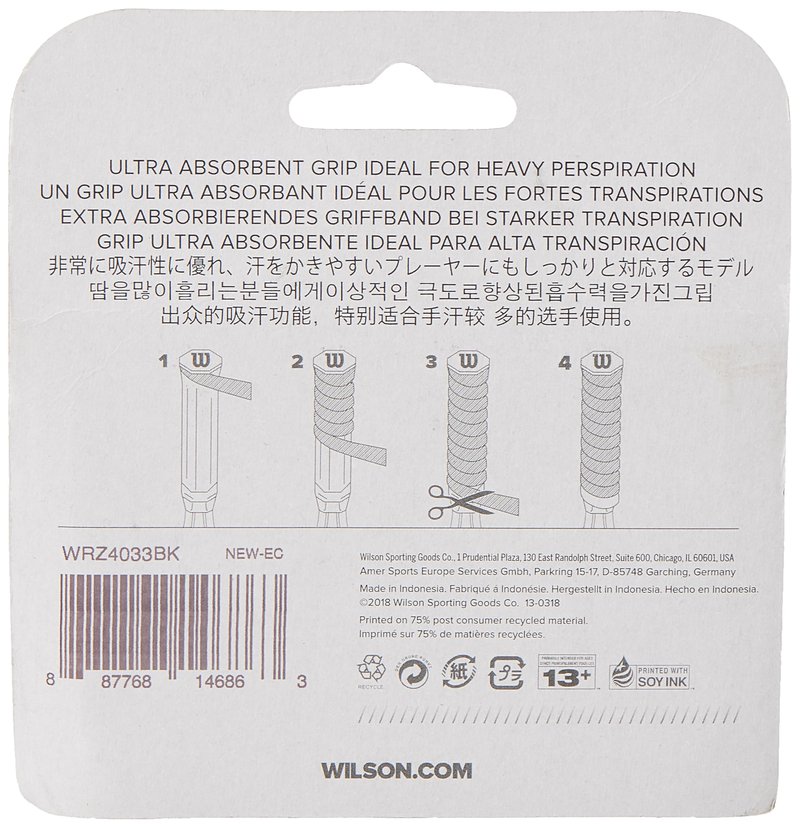 WILSON Advantage Tennis Racquet Over Grip (Pack of 3), Black