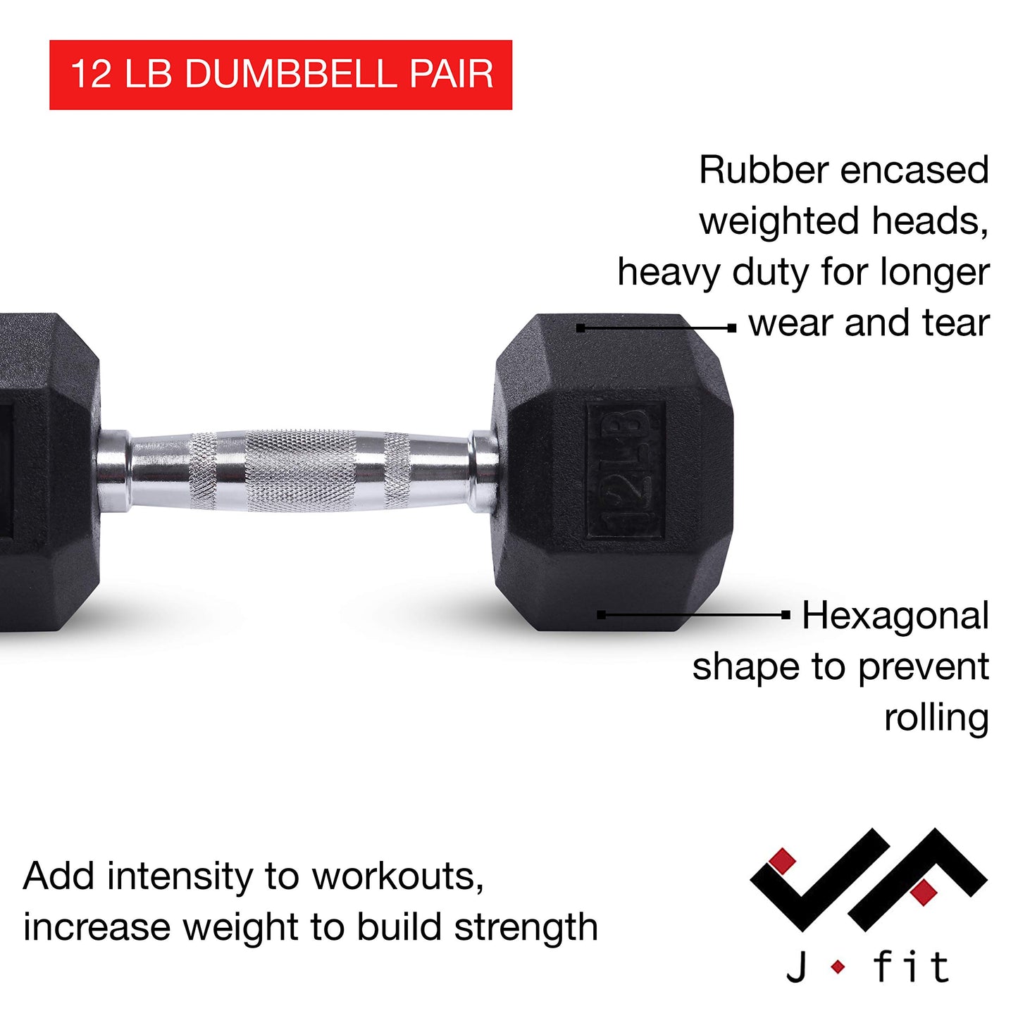 j/fit 15lb Rubber Hex Dumbbells (Pair)