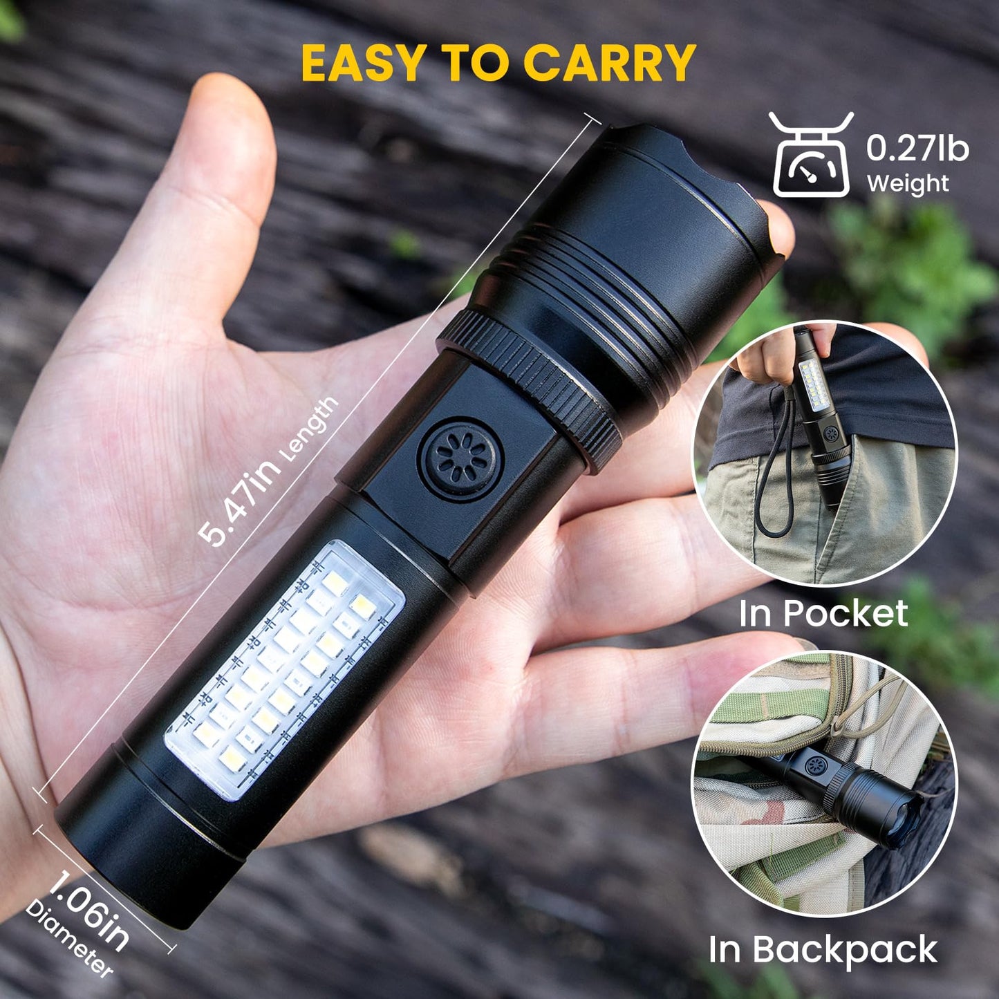 azamine Rechargeable Flashlights High Lumens, 99000LM Super Bright Flash Light with 6 Modes, Adjustable Powerful Handheld LED Flashlight for Home Camping