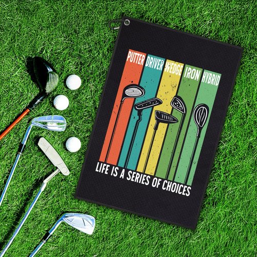 DYJYBMY Life is A Series of Choices Funny Printed Golf Towel for Golf Bags with Clip, Golf Lover Towels, Golf Towel Gifts for Dad Golf Player Golf Club, Funny Gifts for Golfer Men Women