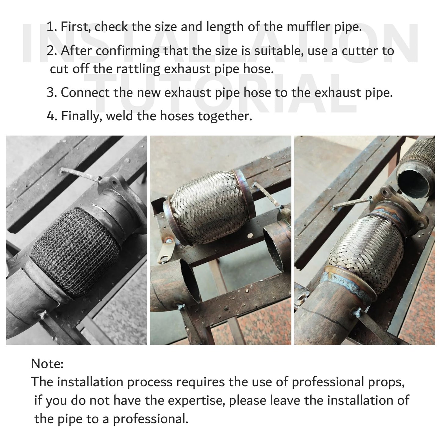 2PCS Exhaust Flex Pipe,Stainless Steel Long 4" ID 3 Inch Exhaust Pipe with Double Braid for Muffler System Vibration and Noise Reduction,Universal Heavy Duty 3 Inch Flex Pipes