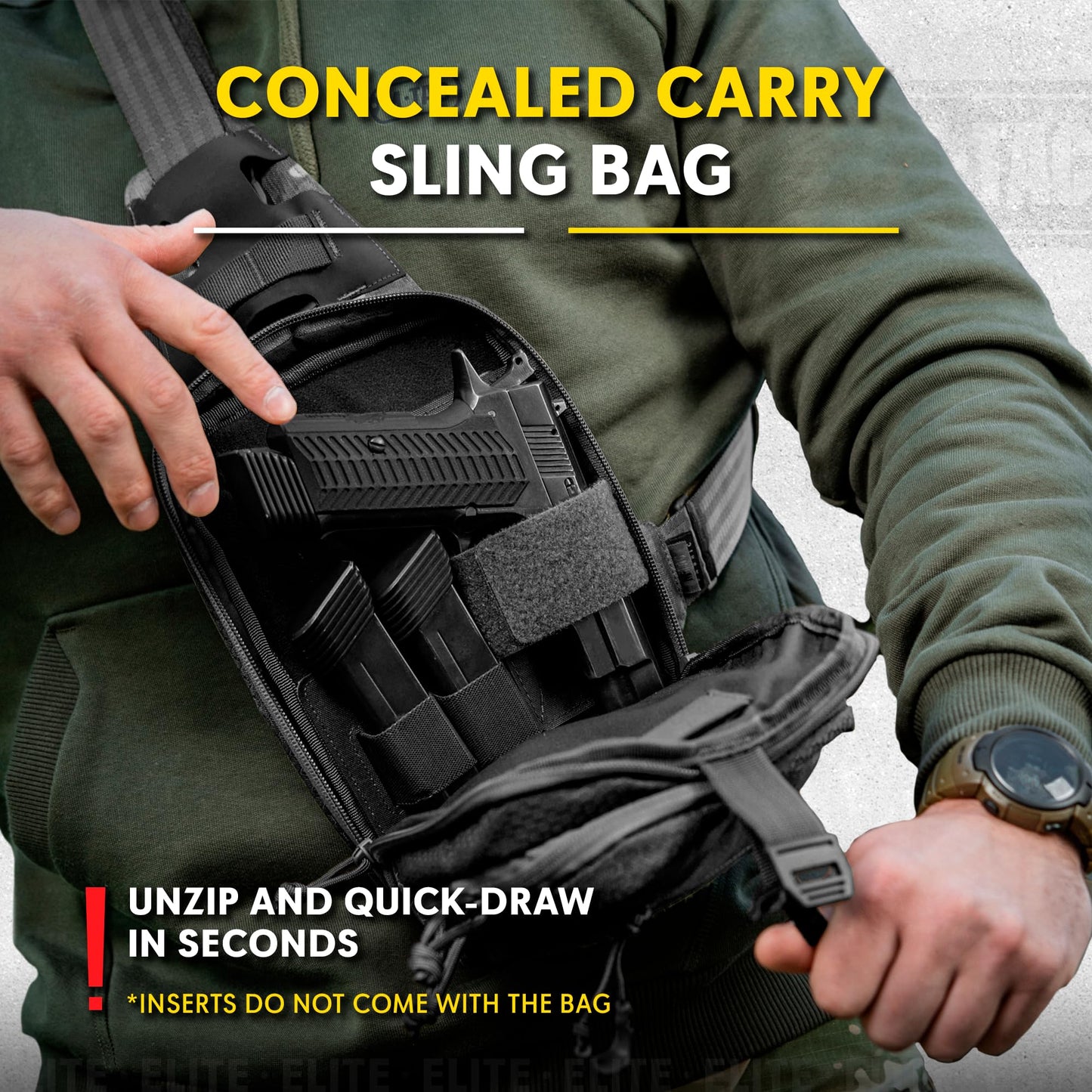 M-Tac Elite Tactical Sling Bag for Men - Crossbody Bag - Concealed Carry Chest Bag - Black Sling Backpack