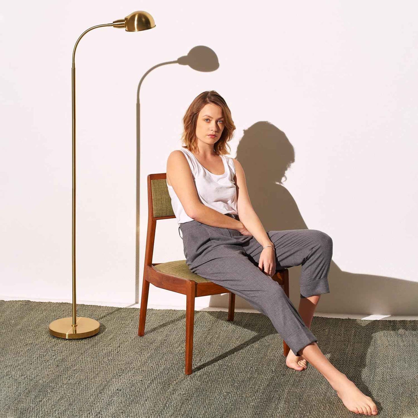 Brightech Regent LED Floor Lamp - Adjustable Gooseneck Corner Light for Office & Living Room - Tall Brass/Gold Design