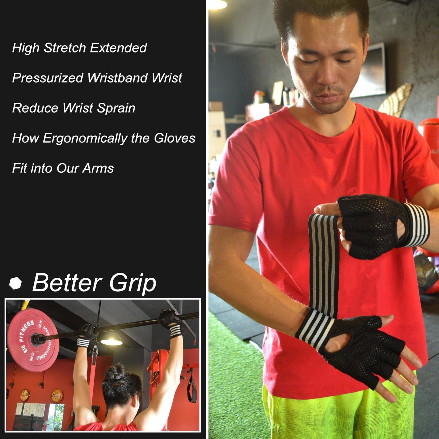 VMFTS Weightlifting Gloves Padded Workout Gloves with Wrist Wrap Support Gym Gloves for Men Women Gym Exercise Fitness Training Lifting Dumbbell (Large)