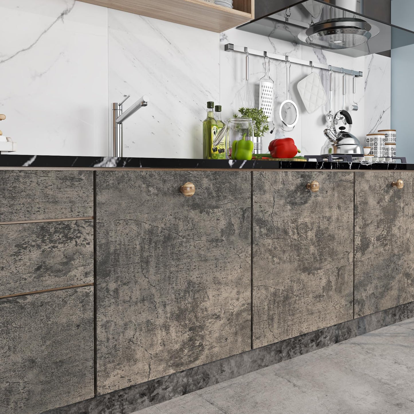 Livelynine Moody Concrete Wallpaper Peel and Stick Industrial Modern Brown Black Limewash Wallpaper Waterproof Dark Aged Cement Wall Mural Removable Cracked Concrete Contact Paper Vinyl 15.8x78.8