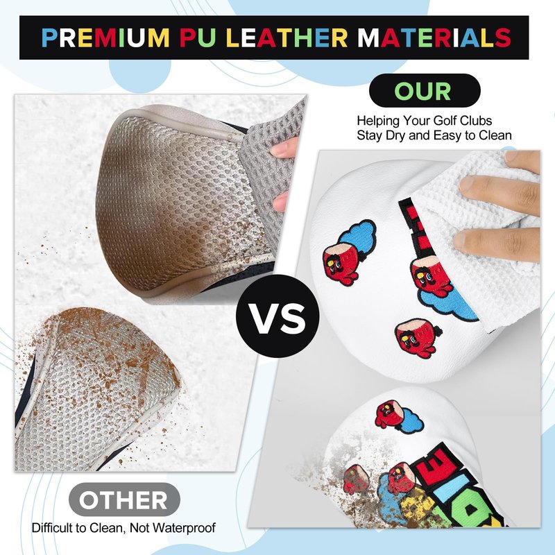 Golf Club Head Covers, Super Birdie Design Golf Driver Covers, Fairway Wood and Hybrid Head Covers with Interchangeable Tags, Premium PU Leather Golf Club Covers(Hybrid)