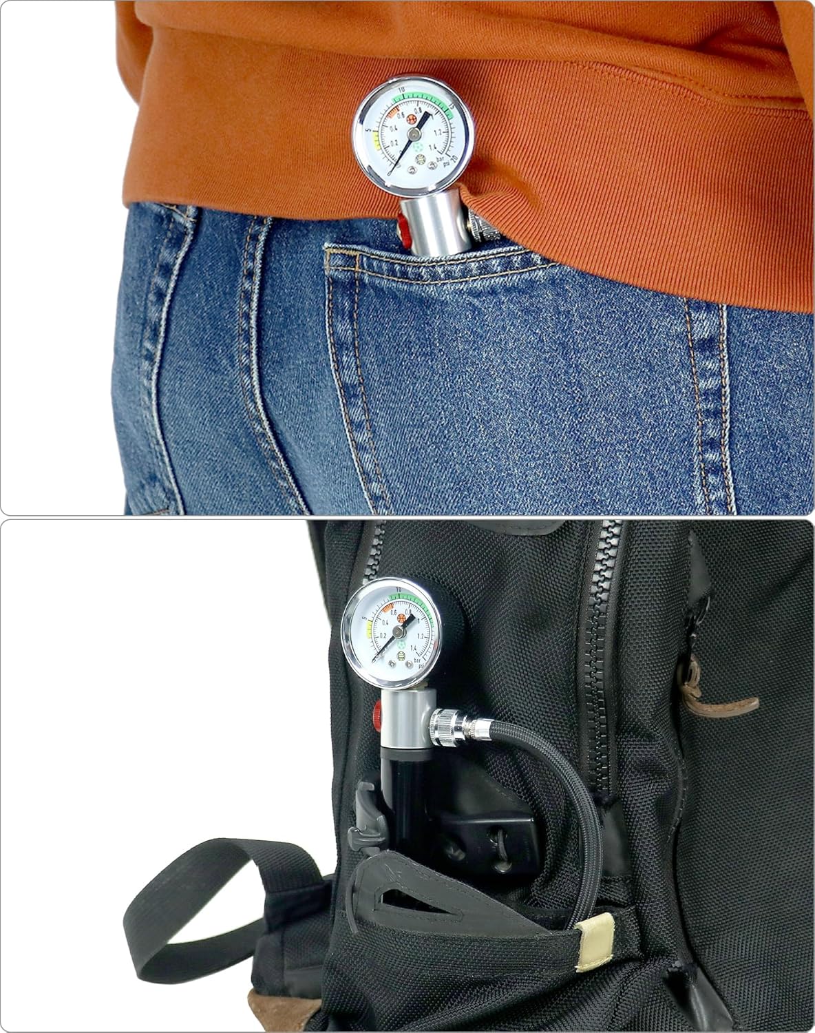 QWORK Sports Ball Air Pump - Powerful Hand Pump with Pressure Gauge for Basketball, Volleyball & Soccer | Black