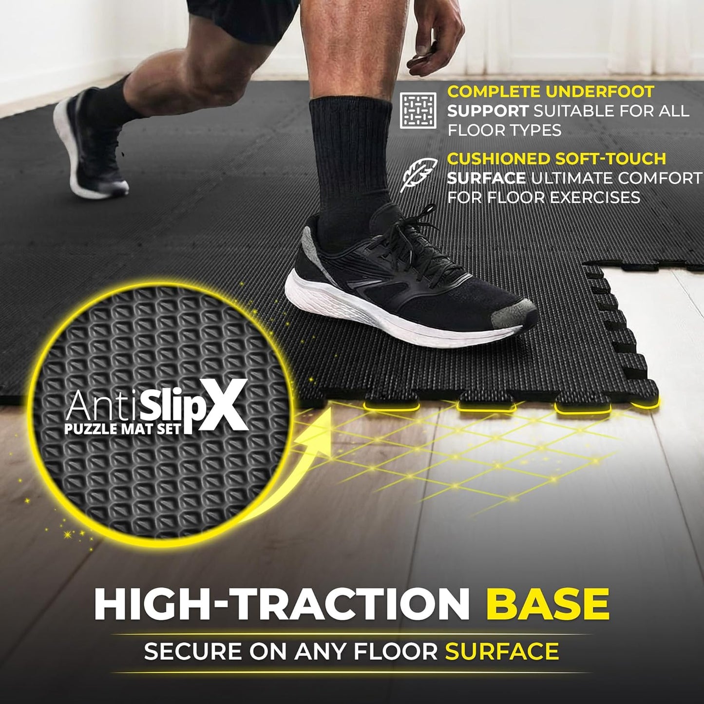BEMAXX Gym Mats Set - 18 Pcs EVA Interlocking Foam Floor Tiles | Protective 18 Sqft Workout Flooring (12.6"x12.6"x0.4")