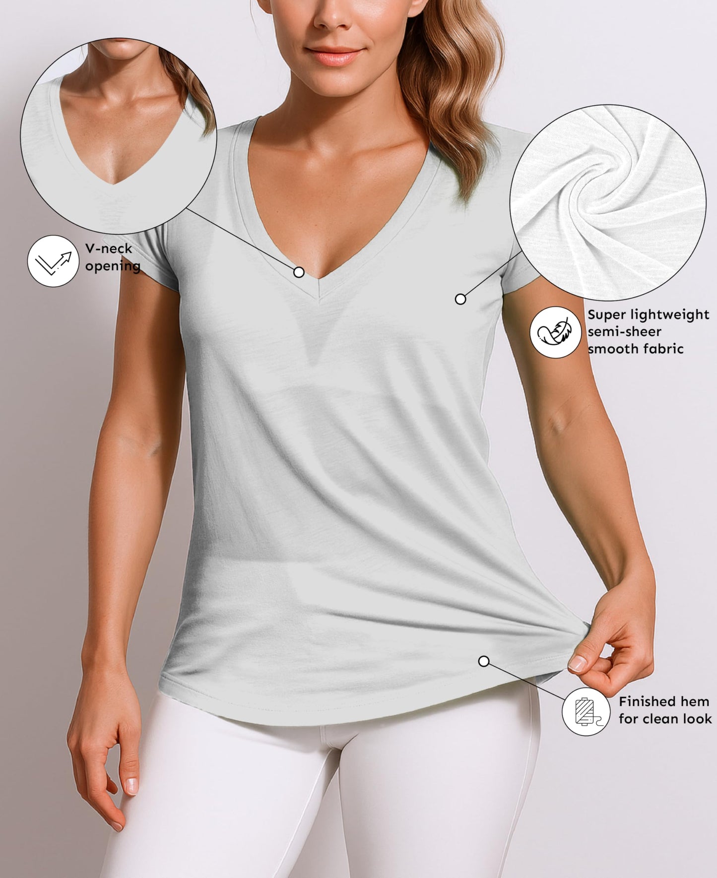 Women's V Neck T Shirts | Short Sleeve Tops | Flowy Slub Burnout Fabric | Active Casual Workout |Multi Packs Colors