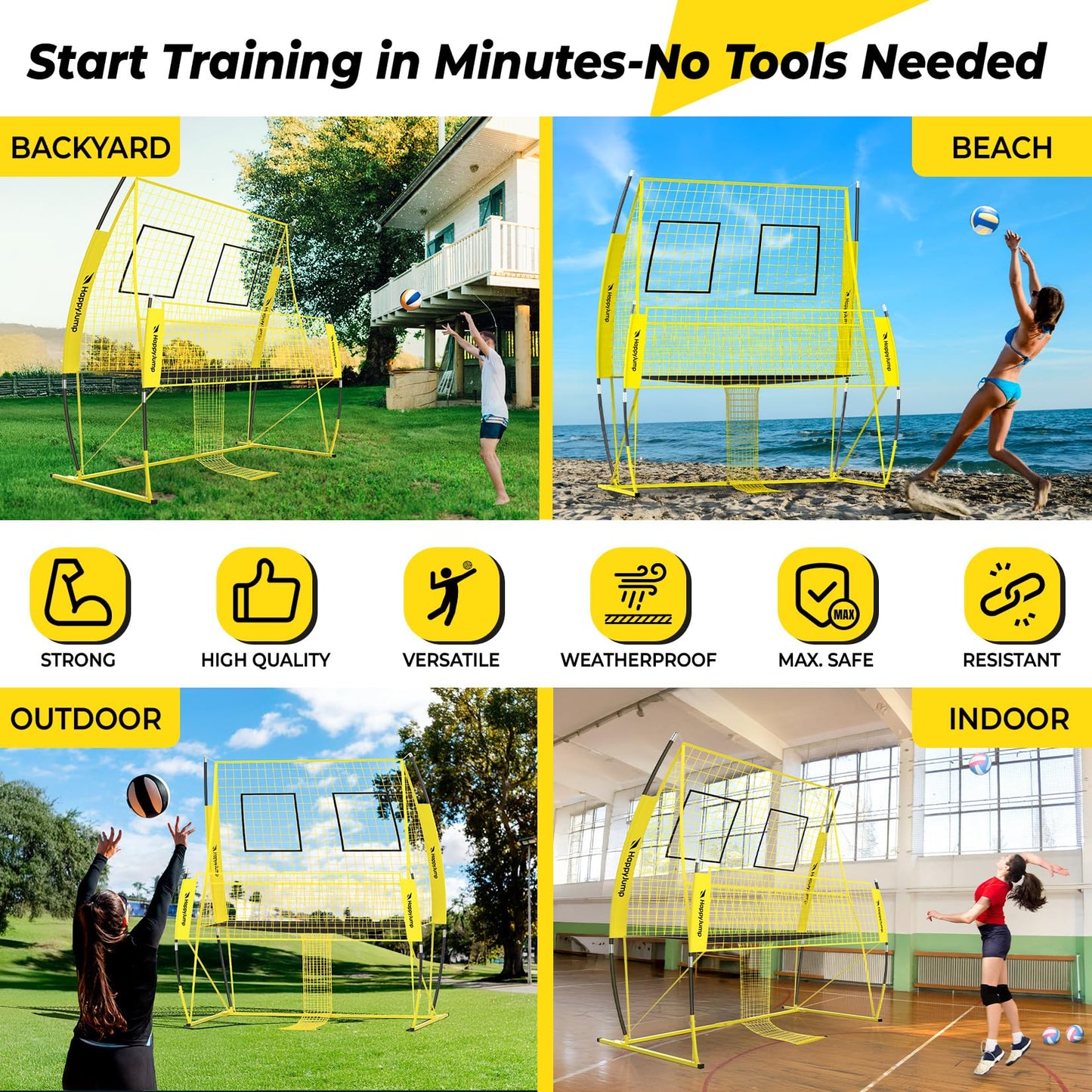 Happy Jump 8x11 FT Professional Adjustable Volleyball Training Equipment, 3 Height Levels (6.5–8 FT), 2026 Reinforced for Tear & Impact Resistance, Includes Volleyball for Indoor/Outdoor Training