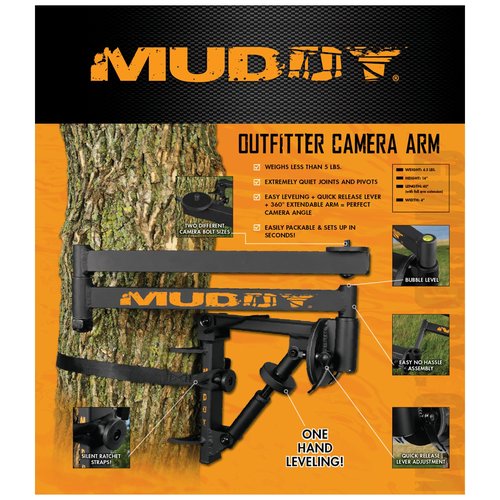 Muddy Outfitter Camera Arm with Steel Construction, 360-Degree Extension, Bubble Level, and Quick Release Lever Adjustments (Black)