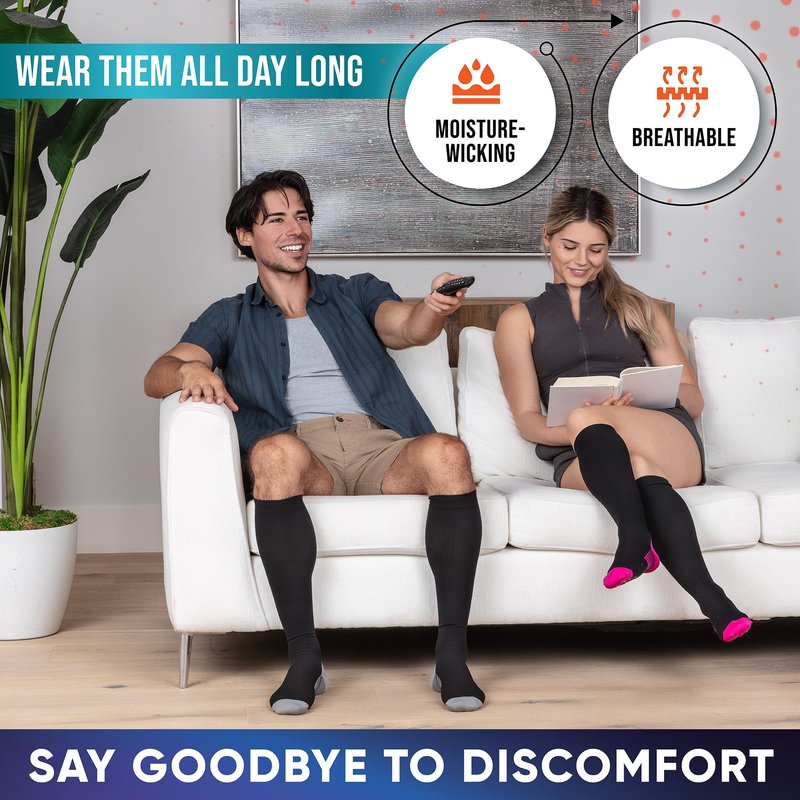 Compression Socks for Women and Men (3 Pairs) Support for Travel, Nurses, Pregnancy, Shin Splints, Sports and Everyday Wear