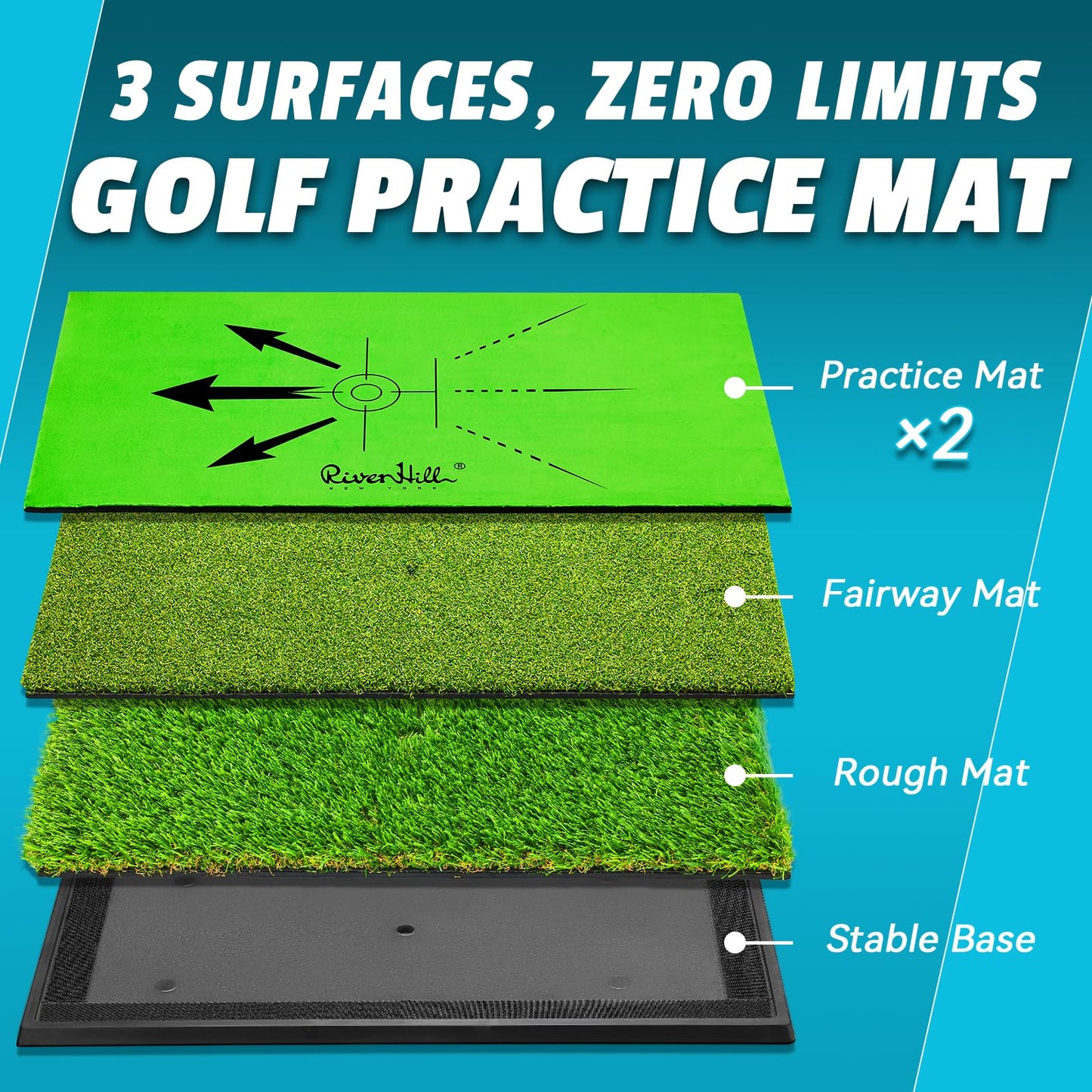 Golf Hitting Mat, Large Golf Practice Mat 25"X13" W/Instant Swing Path Feedback, 4 Replaceable Training Turf with Heavy Duty Rubber Base for Driving/Chipping/Putting, Golf Equipment Indoor & Outdoor