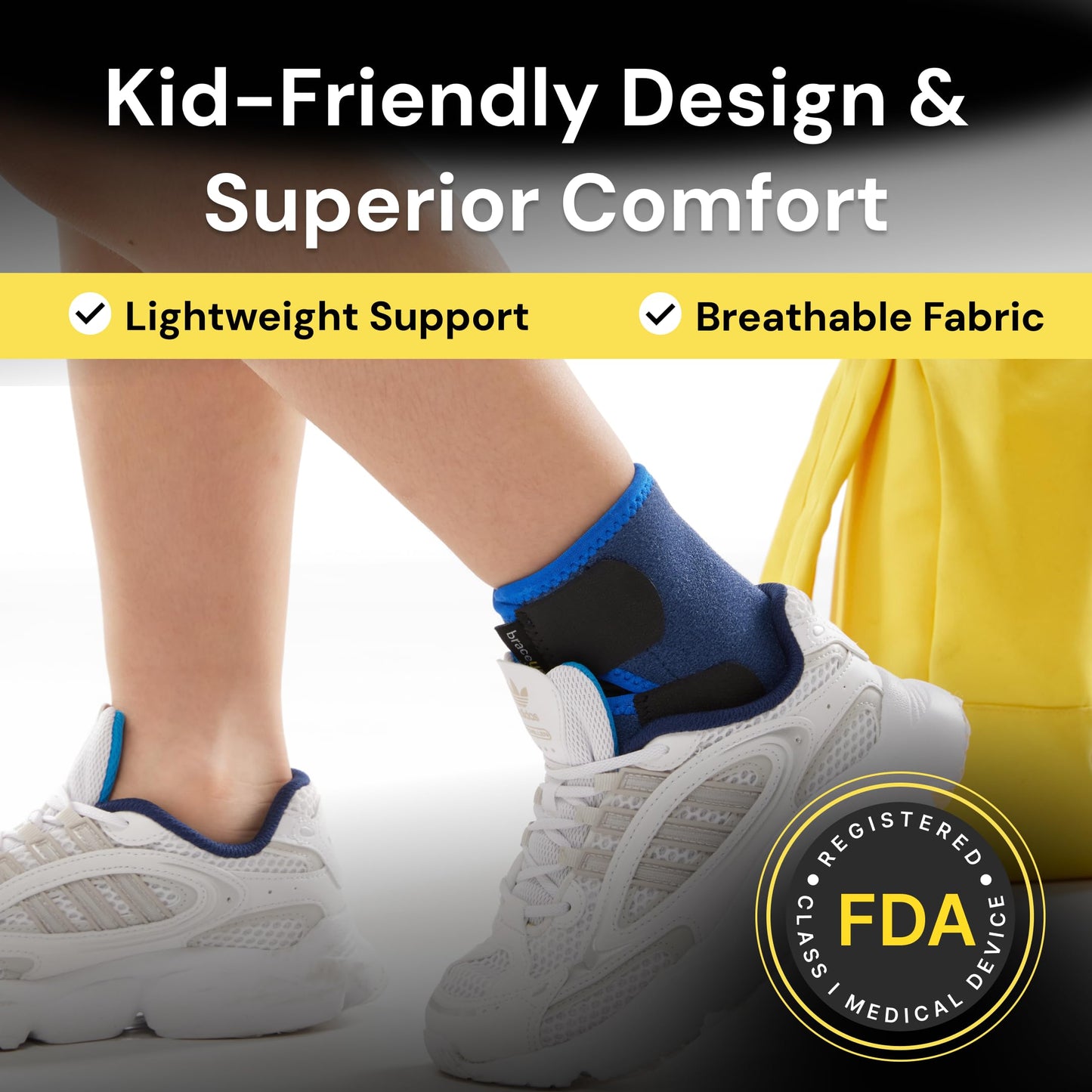BraceUP Kids Ankle Brace – Youth Sports Support for Boys & Girls, Adjustable Foot Stabilizer for Sprains, Injuries & Active Play for Daily Wear (S 4'1"-4'11" ft)