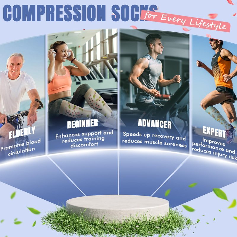 FOFLORA Compression Socks for Women & Men 7 Pairs Knee High Compression Socks 20-30 mmhg Best for Running,Nurse,Travel