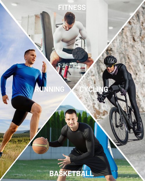 Poekuao Men's UPF 50+ Compression Shirts Long Sleeve Cool Dry Workout Undershirts High Elastic Athletic Base Layer for Sports Running Gym Black M