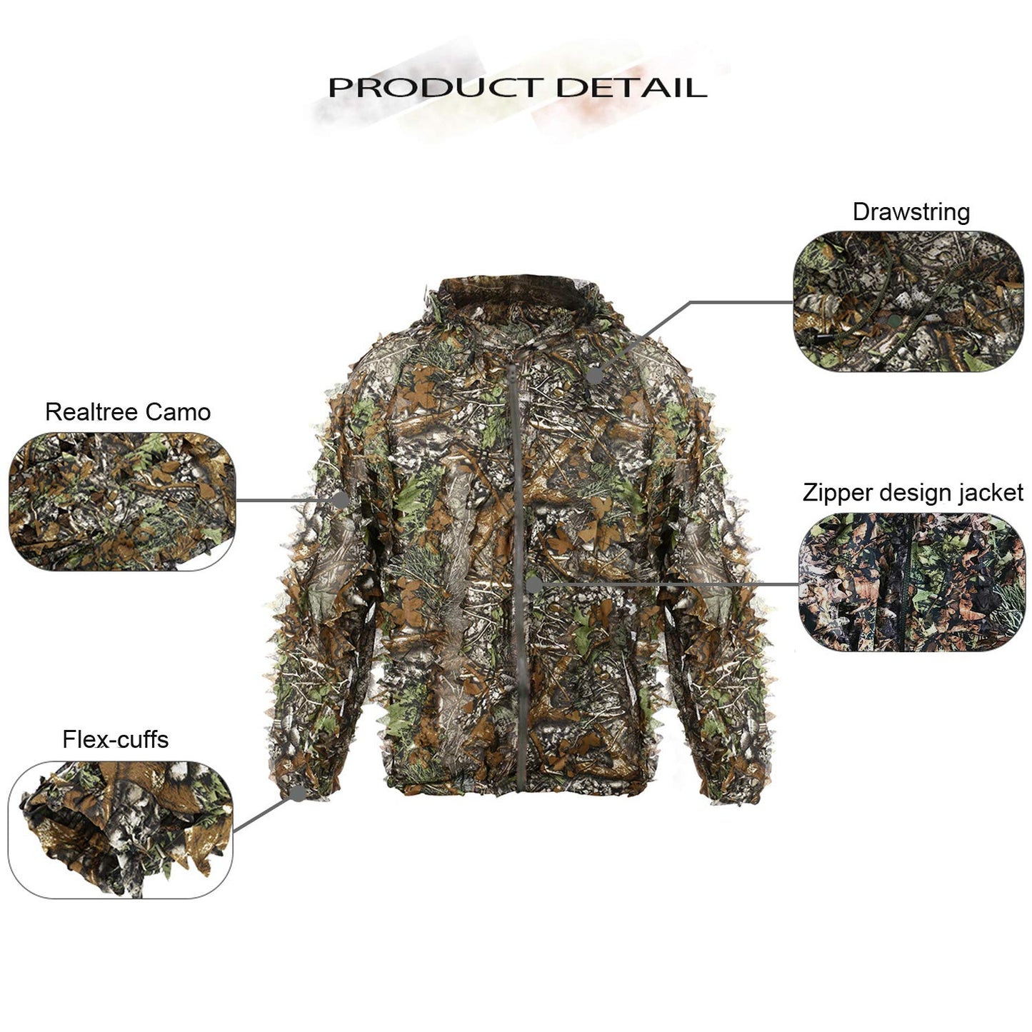EAmber Ghillie Suit Youth 3D Leaf Camo Camouflage Lightweight Clothing Suits for Jungle Hunting, CS Game, Airsoft, Wildlife Photography or Halloween