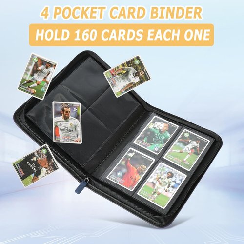 GERMUN Trading Card Binder - Premium 4 Pocket Card Holder for 160 Cards | Double-Sided Album (Blue)