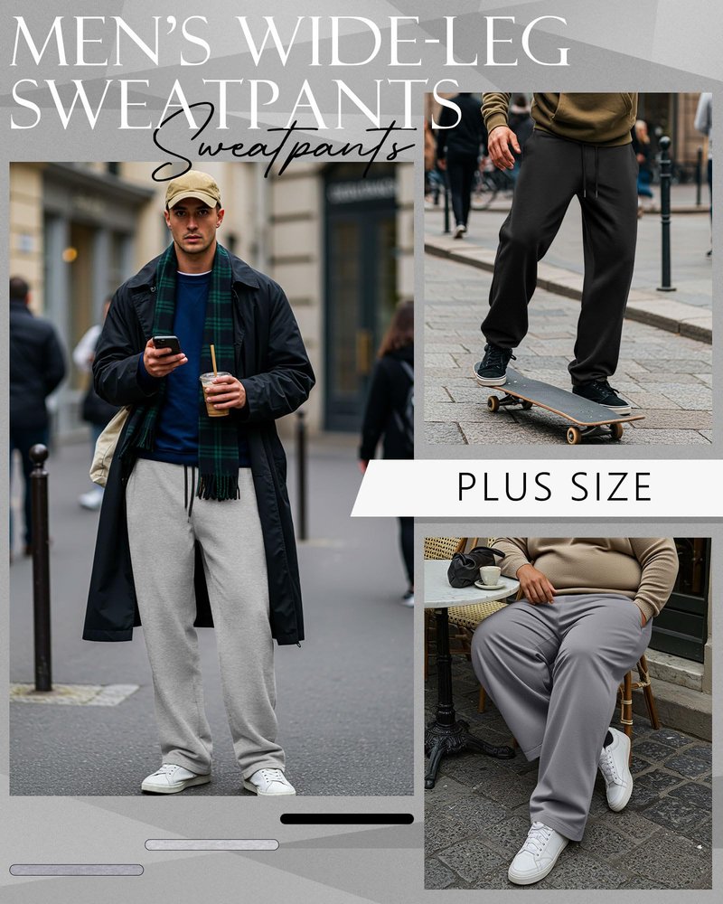 Neer 3 Pack Big and Tall Men's Sweatpants Wide Leg Open Bottom Plus Size Athletic Pants Baggy Workout Joggers with Pockets(Black, Light Gray, Grey,3XL)