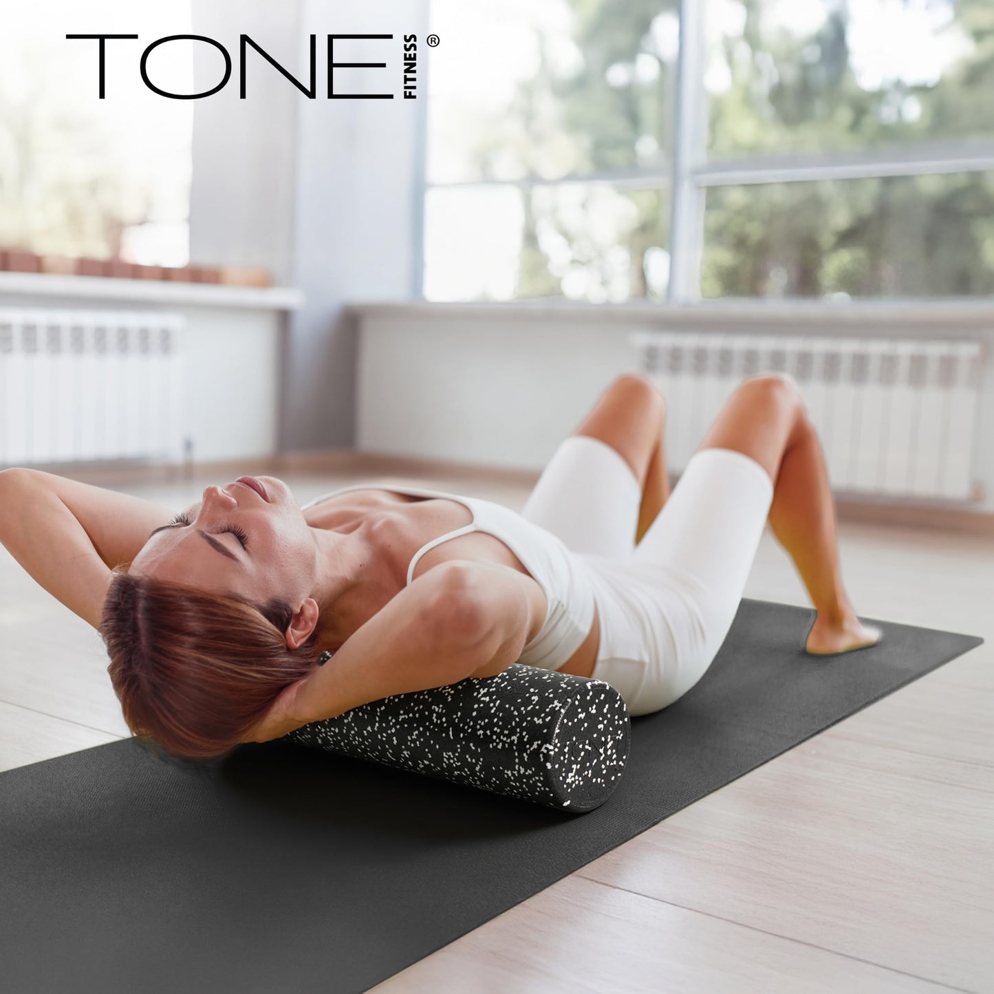 Tone Fitness High Density EPP Foam Exercise Foam Roller for Yoga, Pilates, Stretching, Massage, and Recovery 24 inch Black/White Speckled