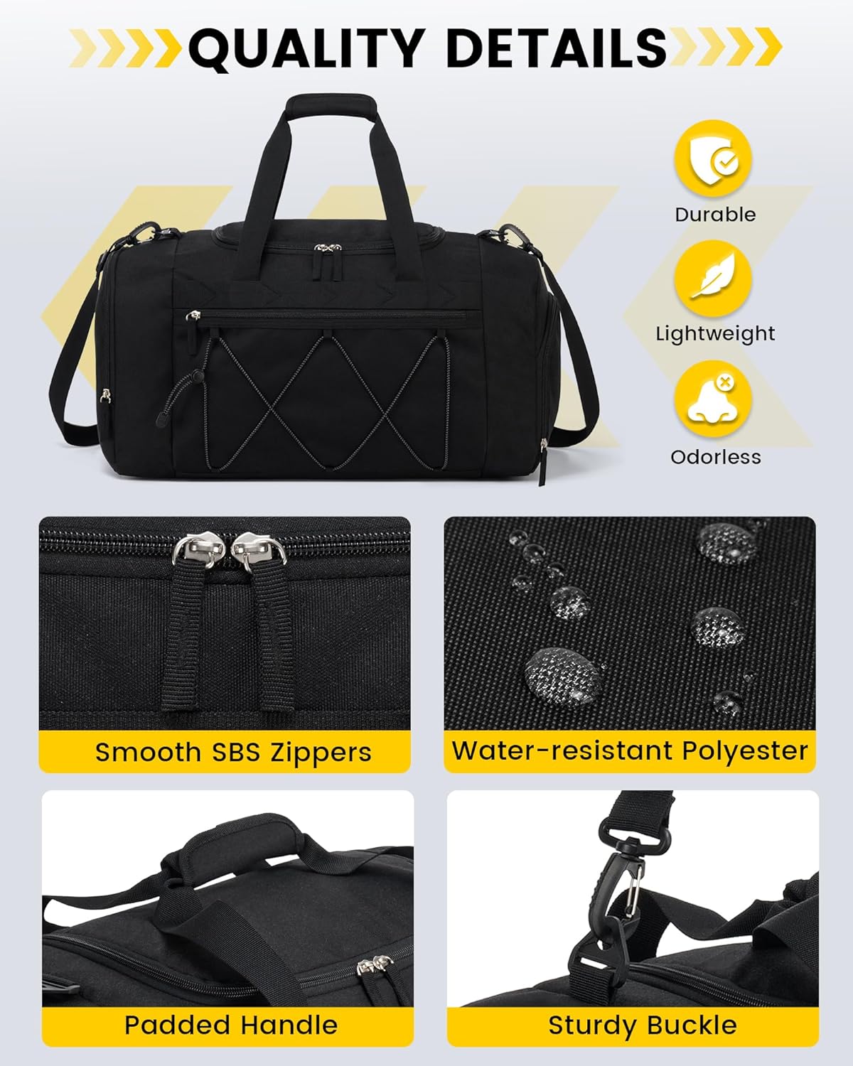 Vorspack Gym Bag for Men - 21-Inch Water-Resistant Duffle with Shoe Compartment | Black Travel Bag