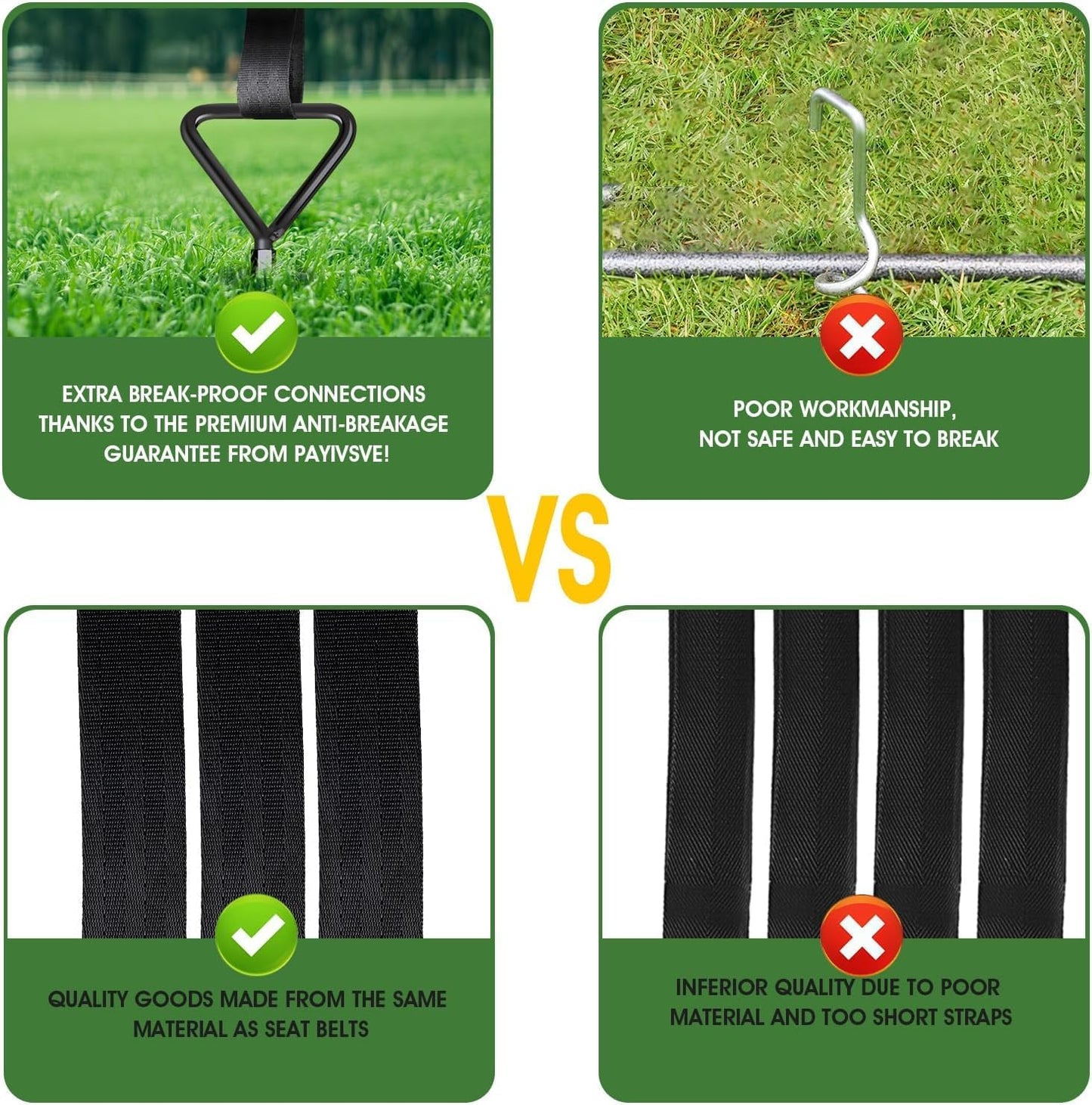 Skiennix Trampoline Ground Anchors - Heavy-Duty Screw-In Stakes with Strong Straps | Black, 6-Pack
