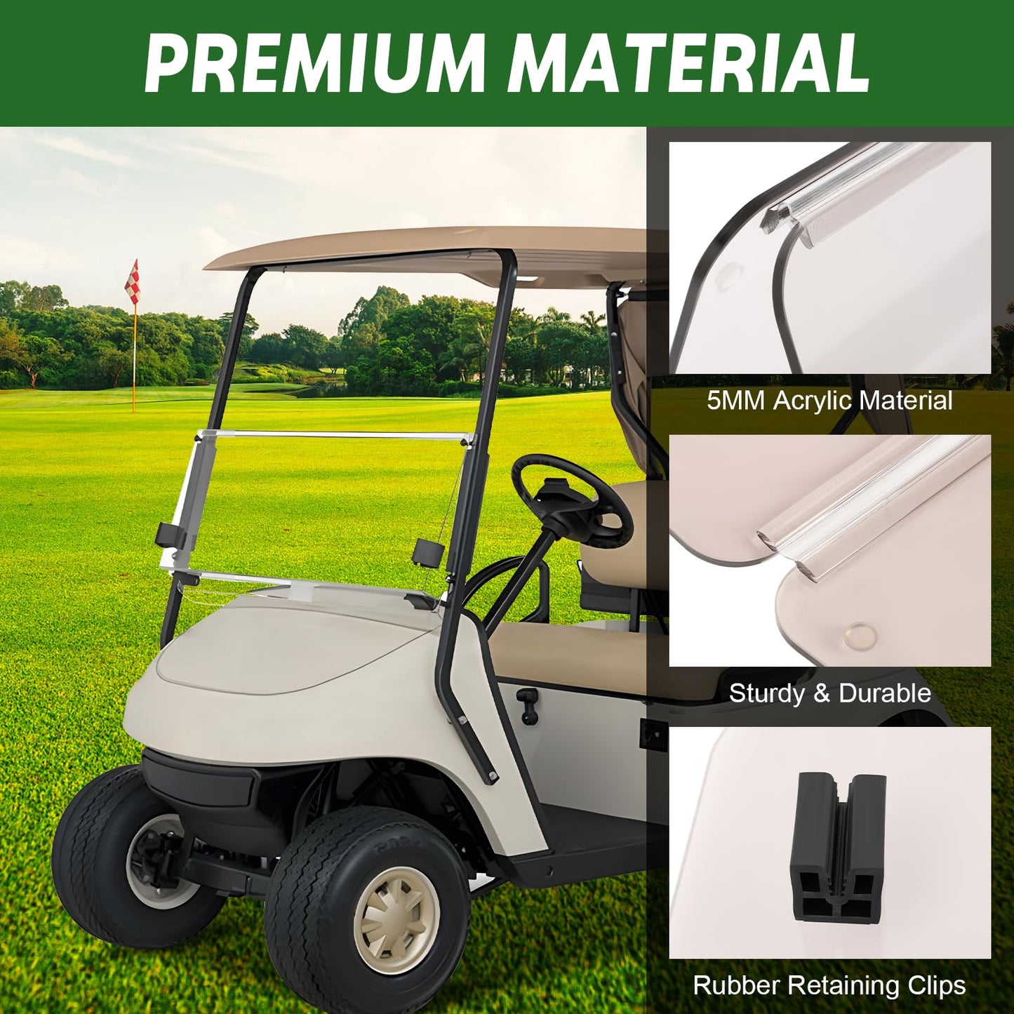 FAHKNS Golf Cart Windshield, For EZGO TXT Medalist 1995-2013 Foldable Golf Windshield Replacement, Impact Resistant Tinted Acrylic Front Windshield For Golf Cart