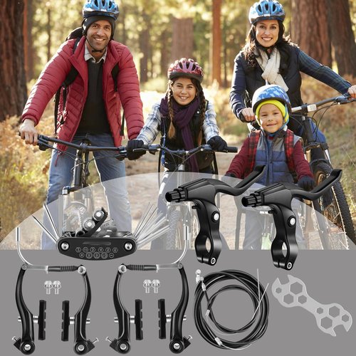 Hmfmdy Bike Brakes Set, Complete Brake kit for Most Bicycles Mountain Bike, Front and Rear Bike MTB Hybrid Brake, Callipers Cables Lever Kit, Multi-Tool Wrenches - Black