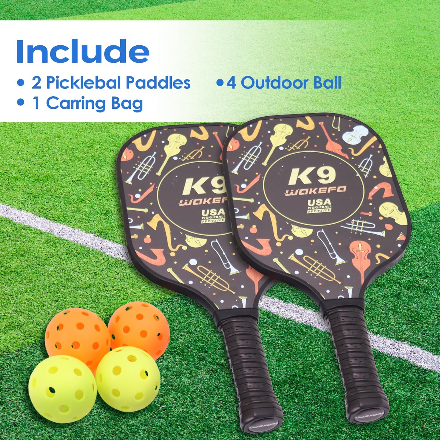 DUJORM Pickleball Paddles Set of 2 USAPA Approved Fiberglass Surface, Pickleball Paddles with 2 Paddles and 4 Balls, for Men Women with Carring Bag