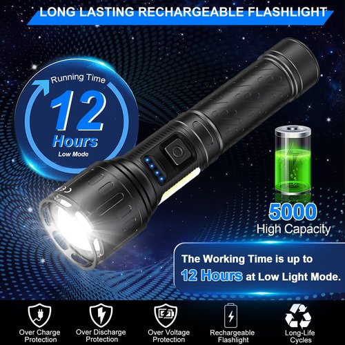 Banral Rechargeable Magnetic Flashlights High Lumens, Super Bright LED Powerful Flashlight 8 Modes with COB Work Light, Waterproof Handheld Flash Light for Camping (2 Pack with Paper Box, Black)