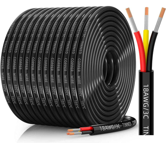 16 AWG Tinned Copper 3-Conductor Electrical Wire - Waterproof PVC Cable for Automotive, Marine & Solar (100FT)