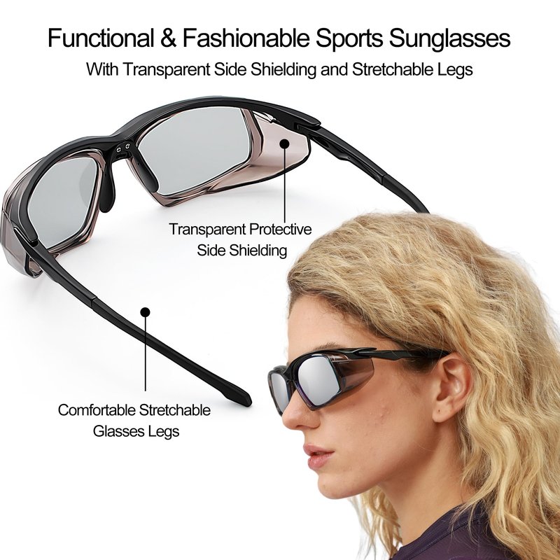 cosycare Windproof Protective Sunglasses With Side Shields for outdoors eyes protection (Grey)